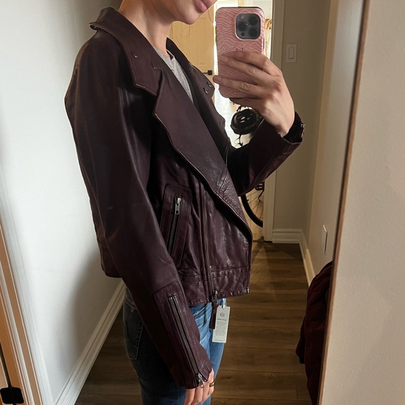 Purple leather Mackage biker jacket - Picture 6 of 9
